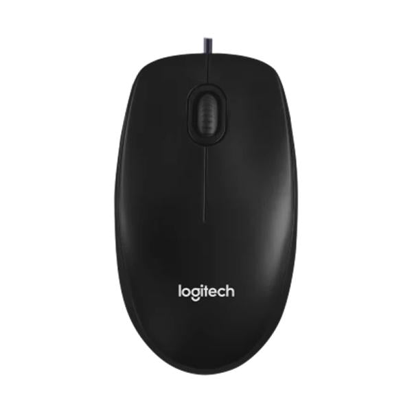 Mouse Logitech M100 vista de tres cuartos mostrando conexión USB tipo A