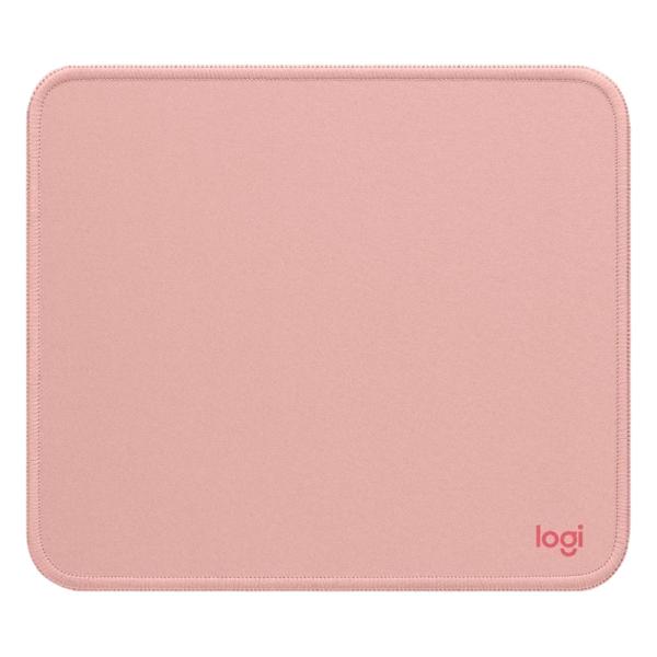 Mouse pad Logitech Studio rosa resistente a derrames en uso