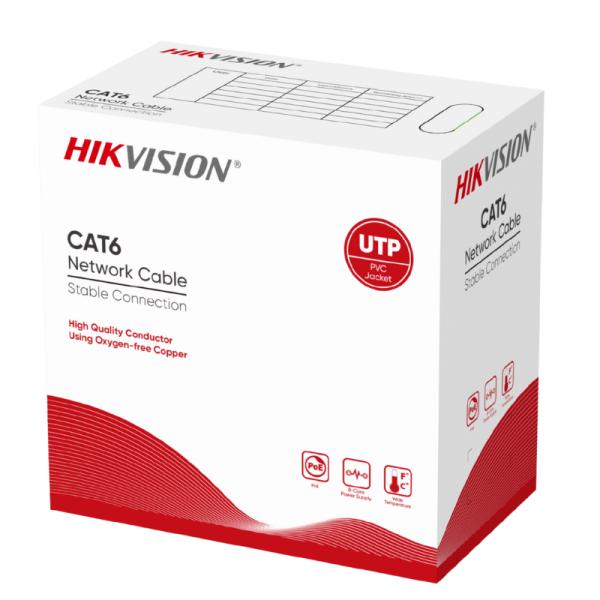 Cable UTP Cat 6 Hikvision DS-1LN6-UE-W(O-STD) | 23AWG | 305 mts | 100% Cobre | UL | Blanco | Uso Red y CCTV