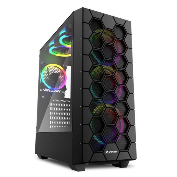 Case Sharkoon RGB Hex | ATX | Media Torre | Panel Vidrio Templado | 3 Ventiladores RGB | Negro