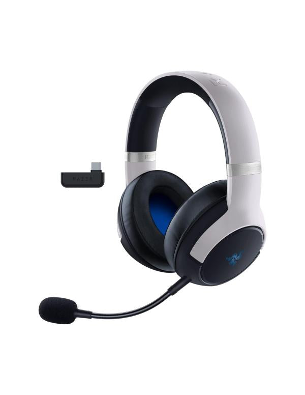 Headset Razer Kaira Pro edición especial NASA para PlayStation 5 con diseño espacial blanco y detalles naranjas