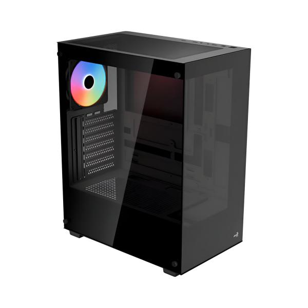 Case Gaming AeroCool Pivot | Torre Media | Panel de Vidrio Templado Lateral y Frontal | 1 Ventilador RGB | Negro