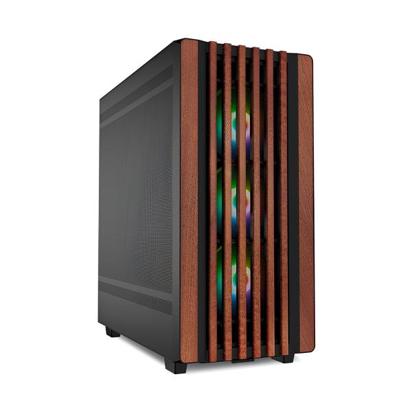 Case Sharkoon Rebel C70M RGB | Mid-Tower ATX | Frente de Madera | 4 Ventiladores RGB PWM | Negro