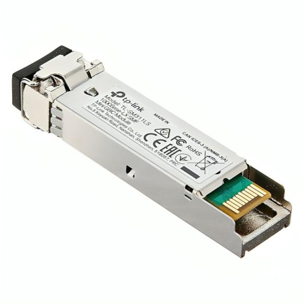 Adaptador fibra óptica TP-Link SM311LS vista frontal con conector LC