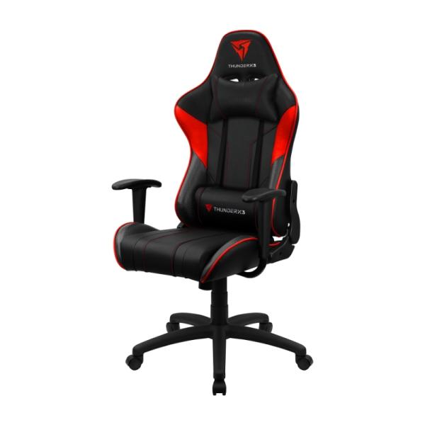 Silla Gamer ThunderX3 EC3 Black-Red vista frontal con respaldo ergonómico y base de acero