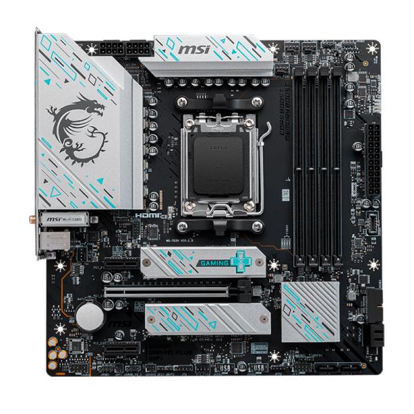 MSI B650M Gaming WiFi vista superior completa con disipadores y componentes gaming