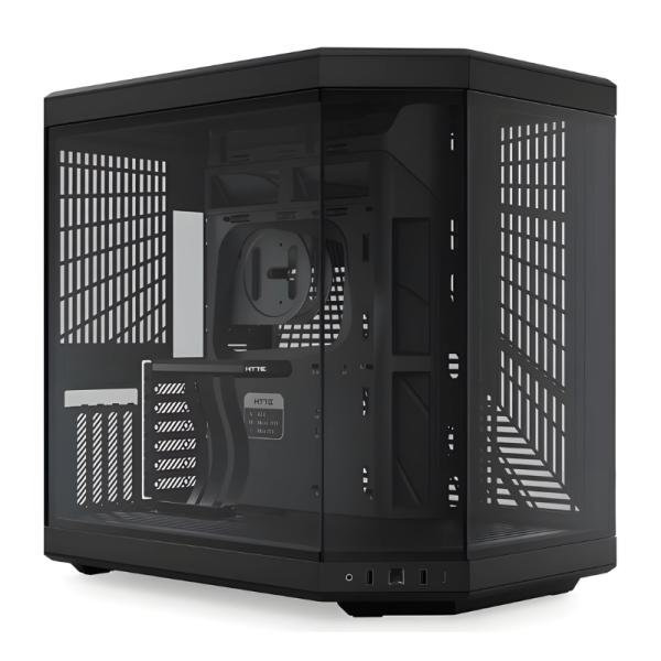 Case gaming HYTE Y70 negro con panel de vidrio templado frontal y lateral vista completa
