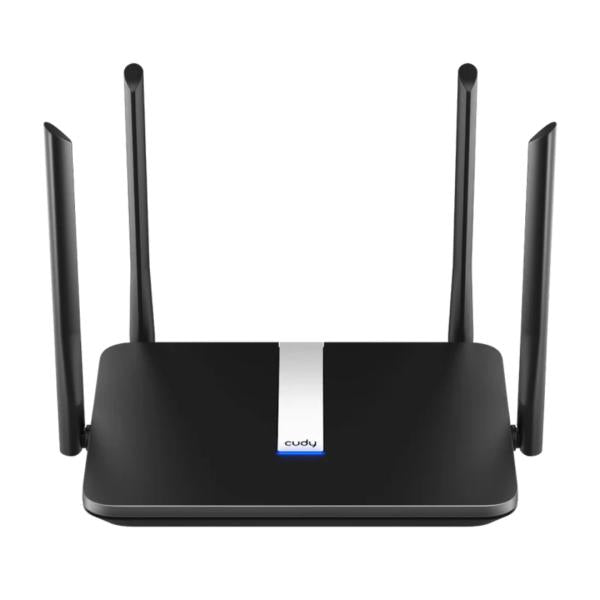 Router inalámbrico Cudy X6 2.0 AX1800 con WiFi 6 y tecnología Mesh de frente mostrando antenas y puertos