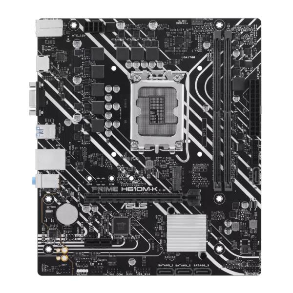 Tarjeta Madre ASUS PRIME H610M-K LGA1700 vista frontal completa con slots DDR5