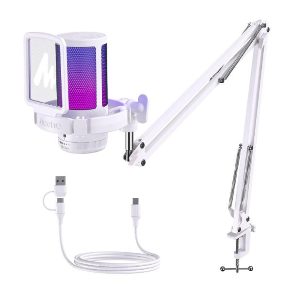 Micrófono RGB Maono DGM20S White | USB y USB-C | Con Soporte