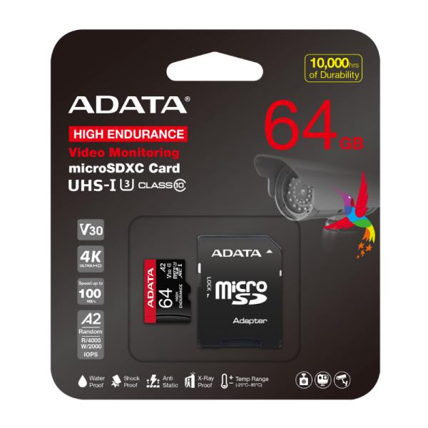 Memoria Micro SDXC ADATA Premier | 64GB | UHS-I U3 V30 | 100/80MB/s | AUSDX64GUI3V30SHA2-RA1 | Para Videovigilancia