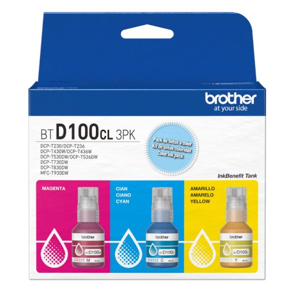 KIT DE TINTA 3 RECARGAS BROTHER BTD100CL3PKMEX INKBENEFIT CIAN / MAGENTA / AMARILLO
