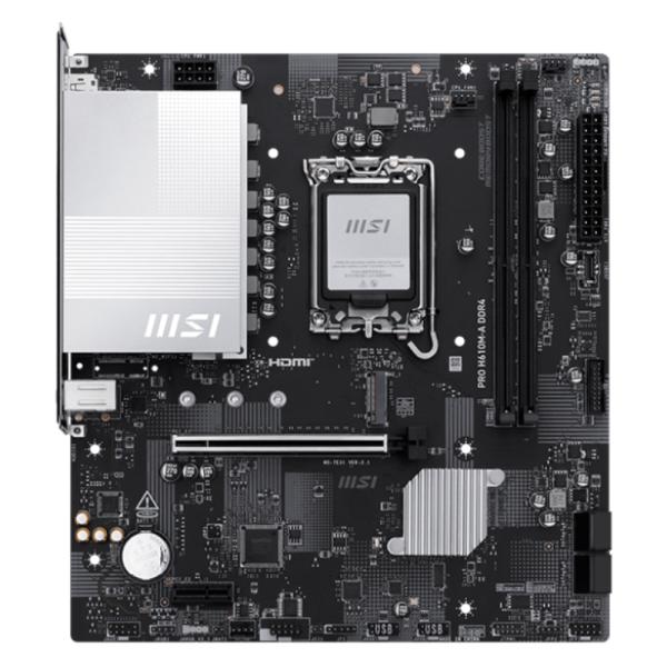 Tarjeta madre MSI PRO H610M-A DDR4 formato Micro-ATX con socket LGA 1700 vista frontal completa