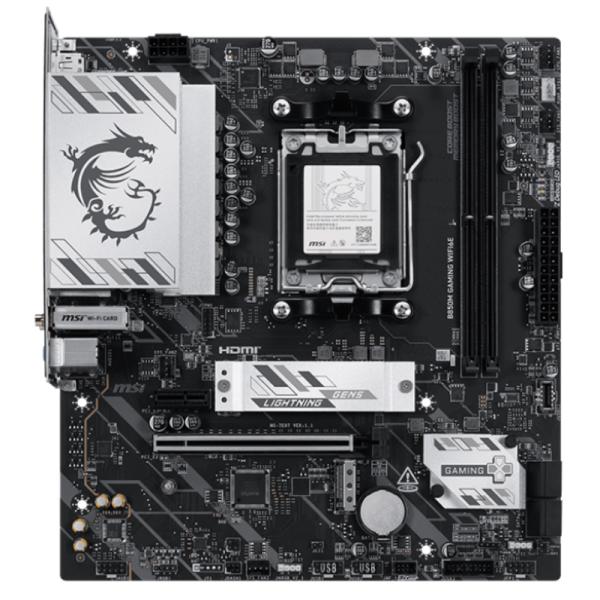 Tarjeta madre MSI B850M GAMING WIFI6E con socket AM5 y conectores DDR5 para PC gaming