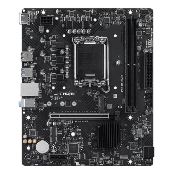 Tarjeta madre MSI Pro H610M-S LGA1700 vista frontal con slots y conectores