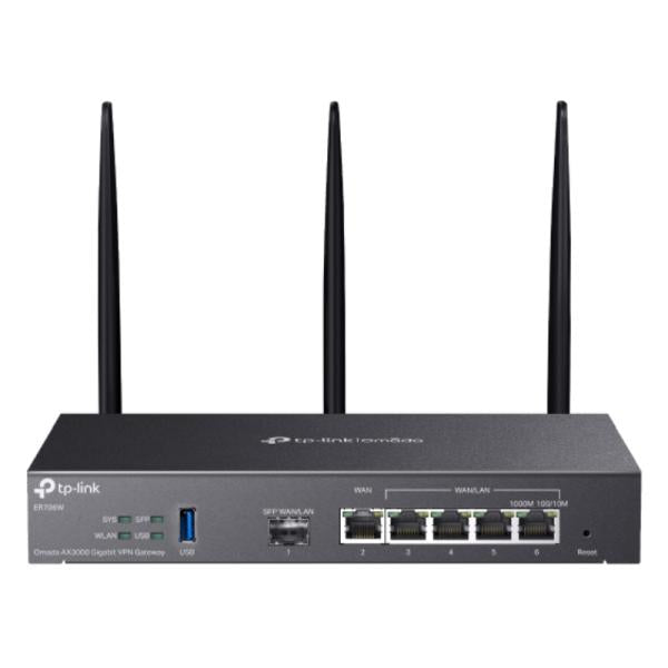 Switch TP-Link Omada ER706W vista frontal con puertos SFP y RJ45 Gigabit