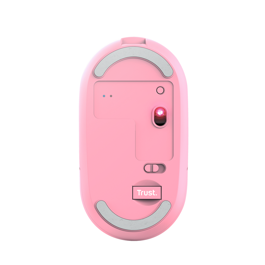 Mouse Trust Puck rosa con receptor USB y cable de carga incluidos en empaque