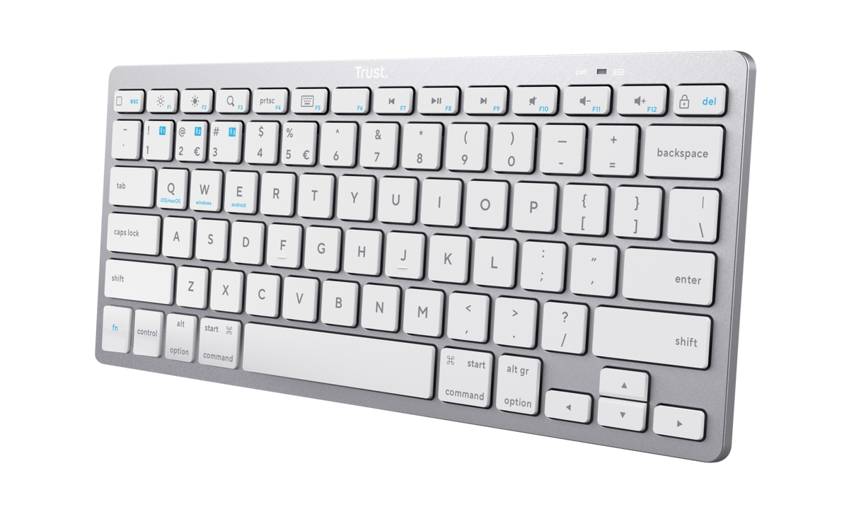 Detalle de las teclas multimedia y función triple pairing del teclado Trust Bluetooth 24654