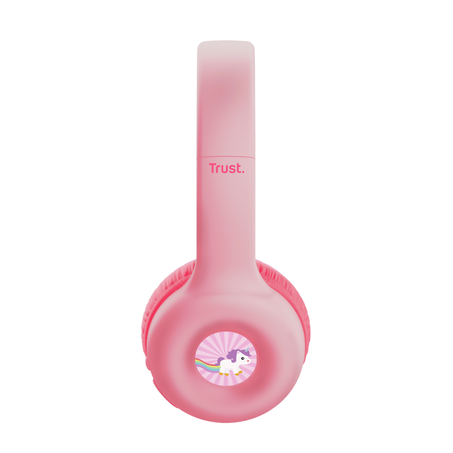 Headset Trust 25274 rosa para niños mostrando botones de control integrados