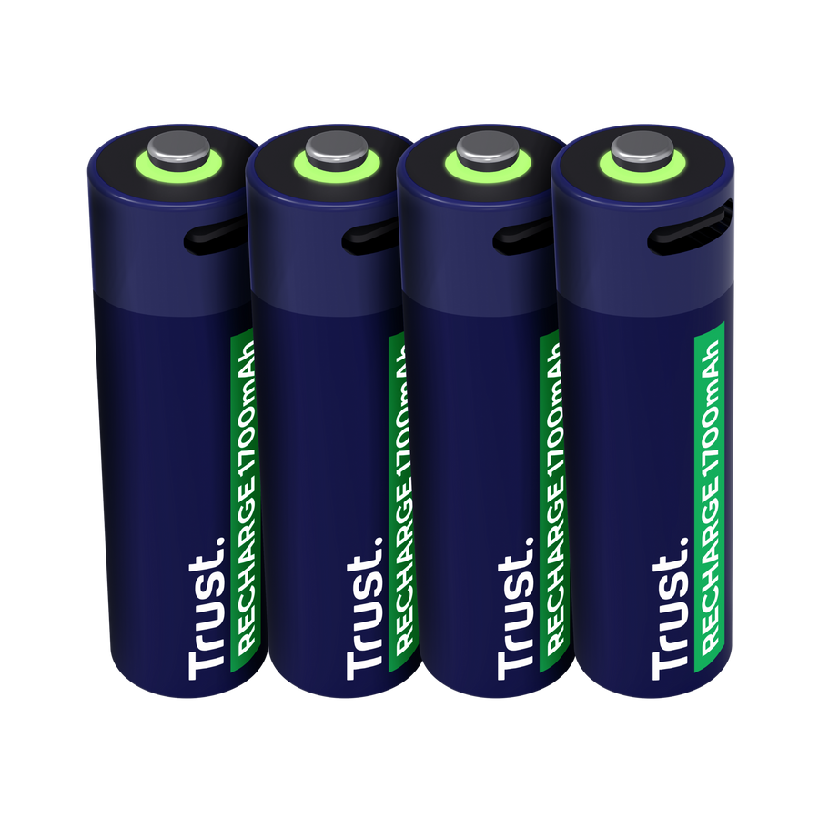Pilas Trust AA Recargables USB-C Azul (4-Pack), 25631