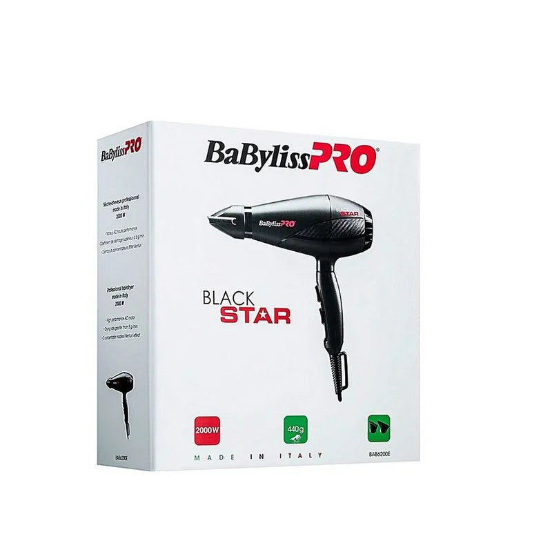 Secadora BaBylissPRO Black Star | 2000W | Motor AC Profesional | Tecnología Iónica | Negro