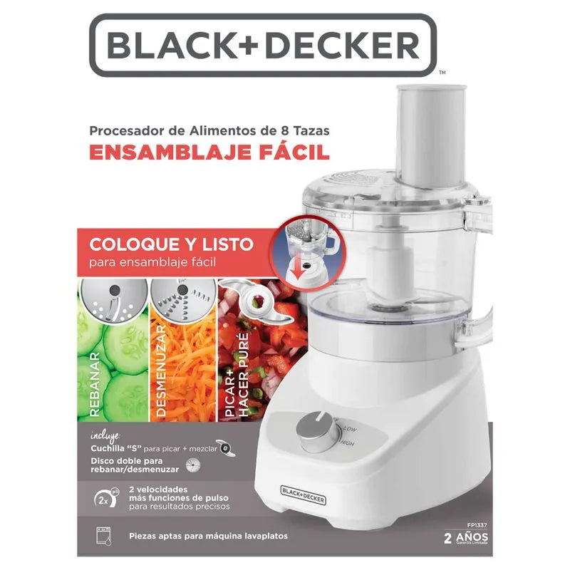 Procesador de Alimentos Black+Decker FP1337 | 8 Tazas | 450 W | 2 Velocidades + Pulso | Acero Inoxidable