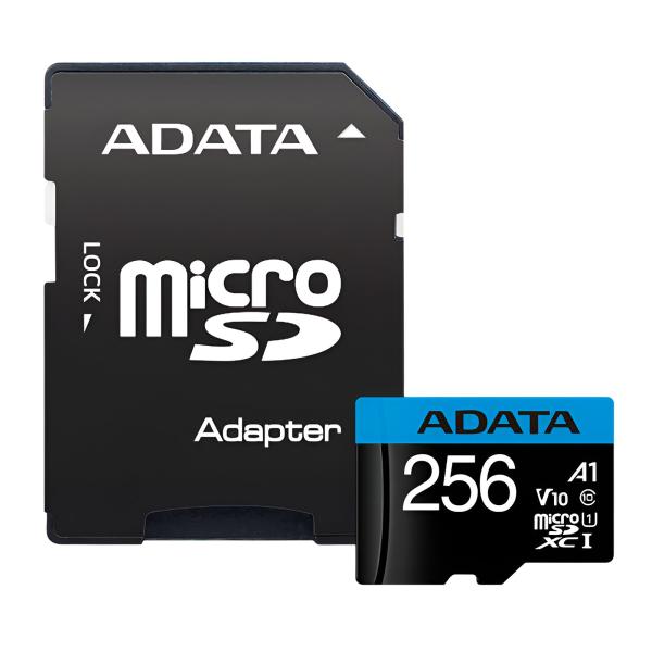 Memoria Micro SD ADATA | 256GB | Clase 10 | UHS-I U1 A1 | 100MB/s lectura | Con adaptador SD