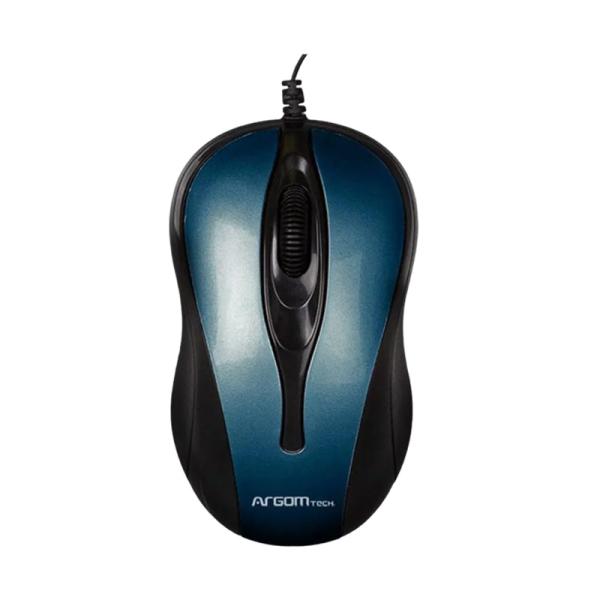 Mouse alámbrico ARGOM ARG-MS-0008BL vista frontal con cable USB