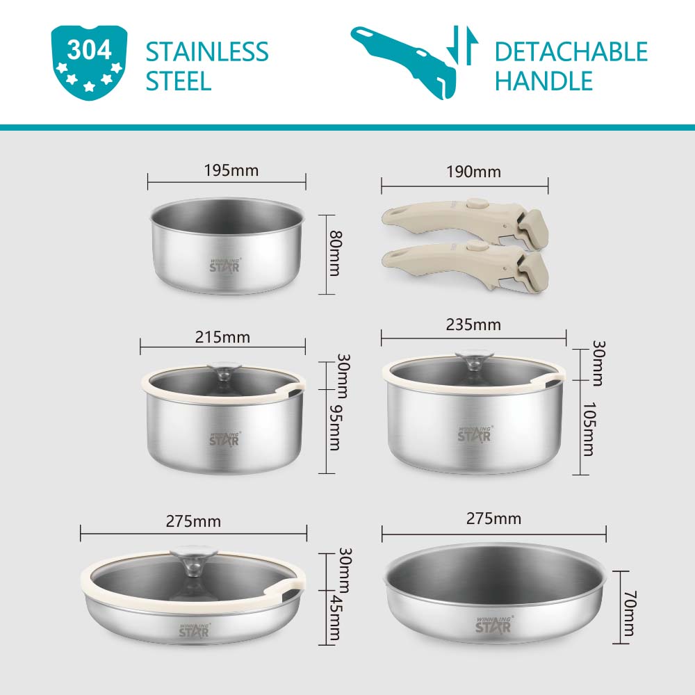 Set de 10 piezas Winning Star completo sobre superficie de cocina