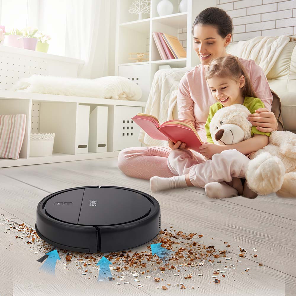 Robot aspiradora Winning Star 2 en 1 vista en ángulo mostrando diseño ergonómico completo