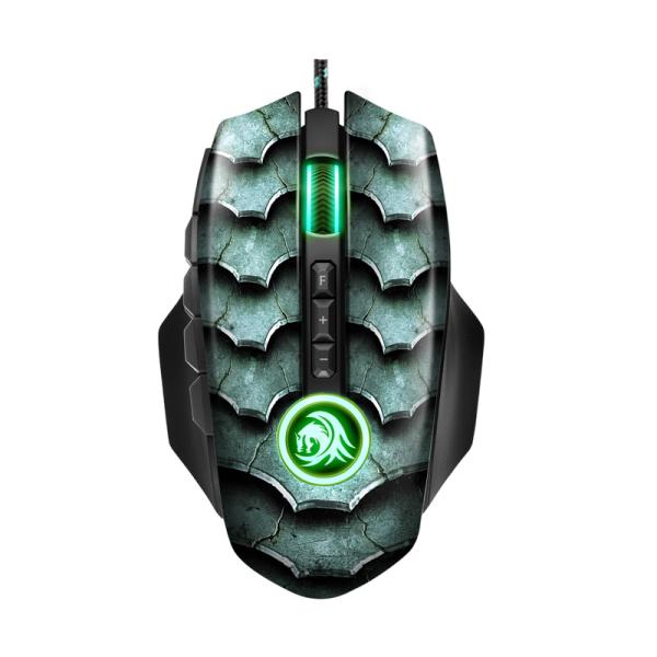 Vista en perspectiva del mouse gaming Drakonia II RGB con todos los 8 botones programables visibles