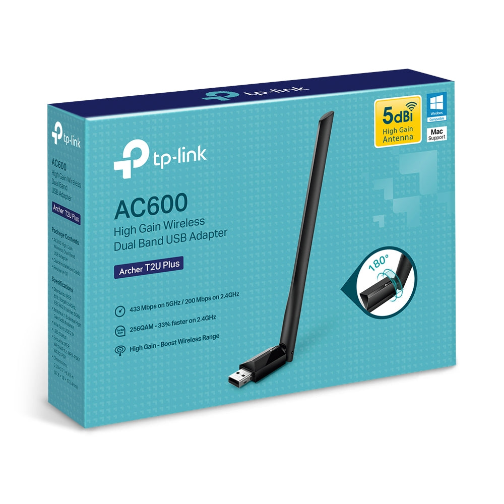 Adaptador USB Inalámbrico AC600 de Alta Ganancia Doble Banda TP-Link, Archer T2U Plus