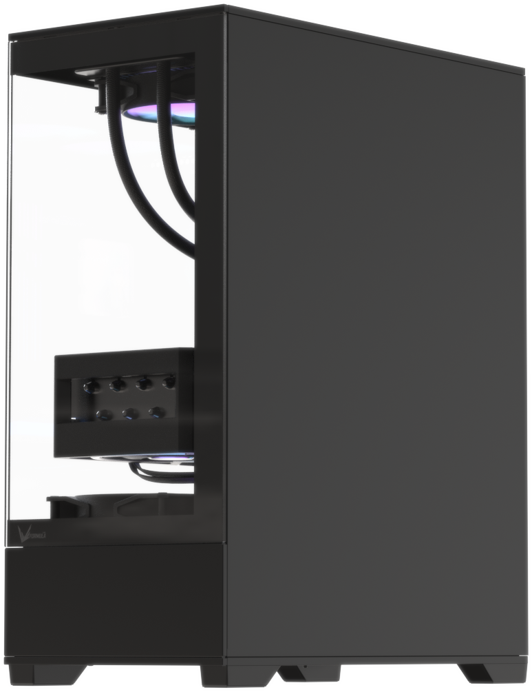 Formula V Line Crystal Z1+ AR V2 negro, vista interior con panel de vidrio lateral
