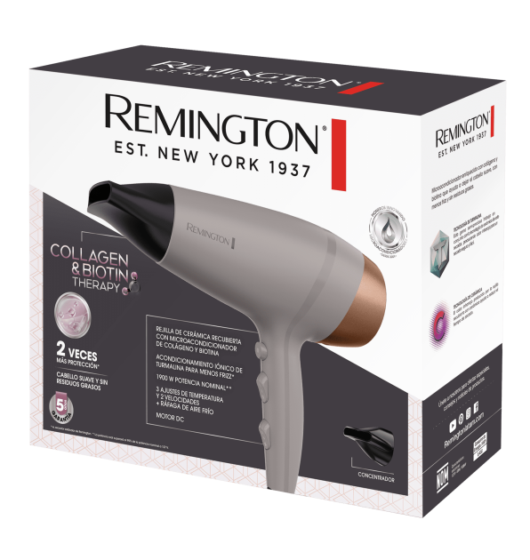 Secadora Remington Collagen and Biotin Therapy D26A-110F | 1900W | Tecnología Iónica con Turmalina | 3 Ajustes de Temperatura | 2 Velocidades | Golpe de Aire Frío