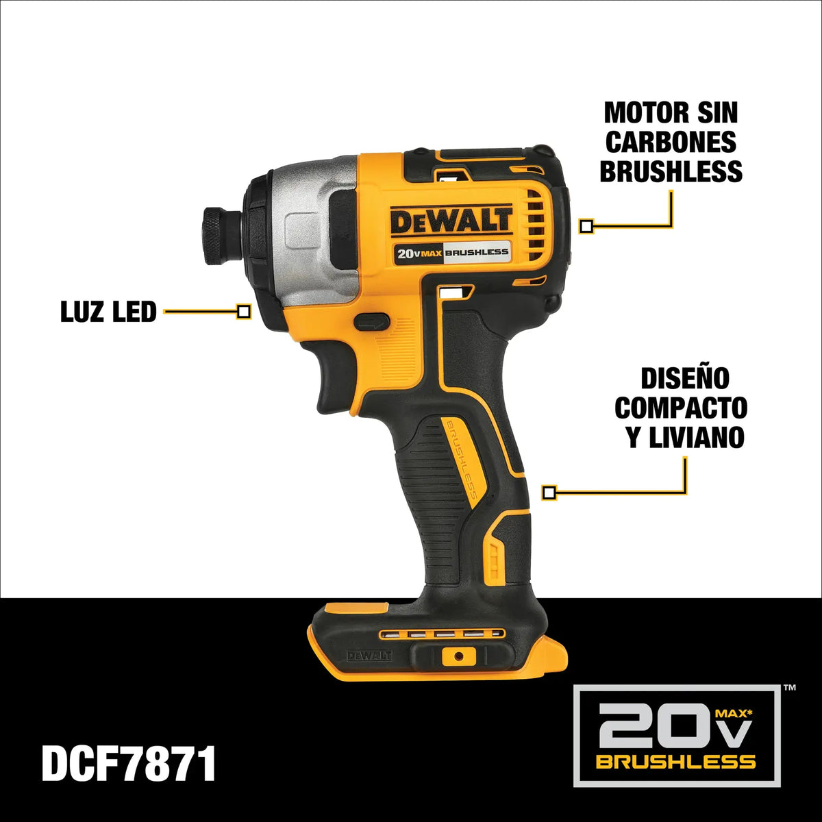 Atornillador de impacto DEWALT DCF7871 20V MAX con luz LED