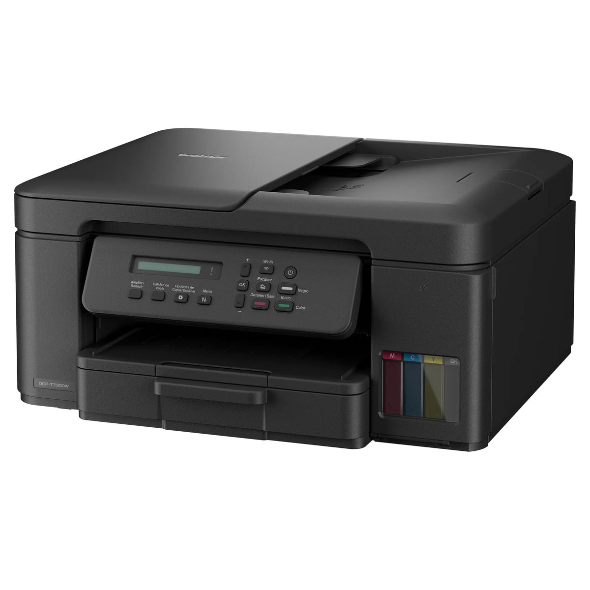 Impresora Brother DCP-T730DW vista superior con escáner abierto y panel de control