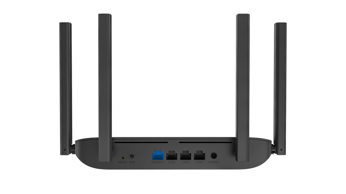 Router inalámbrico Hikvision DS-3WR15X vista lateral mostrando conectores WAN y LAN