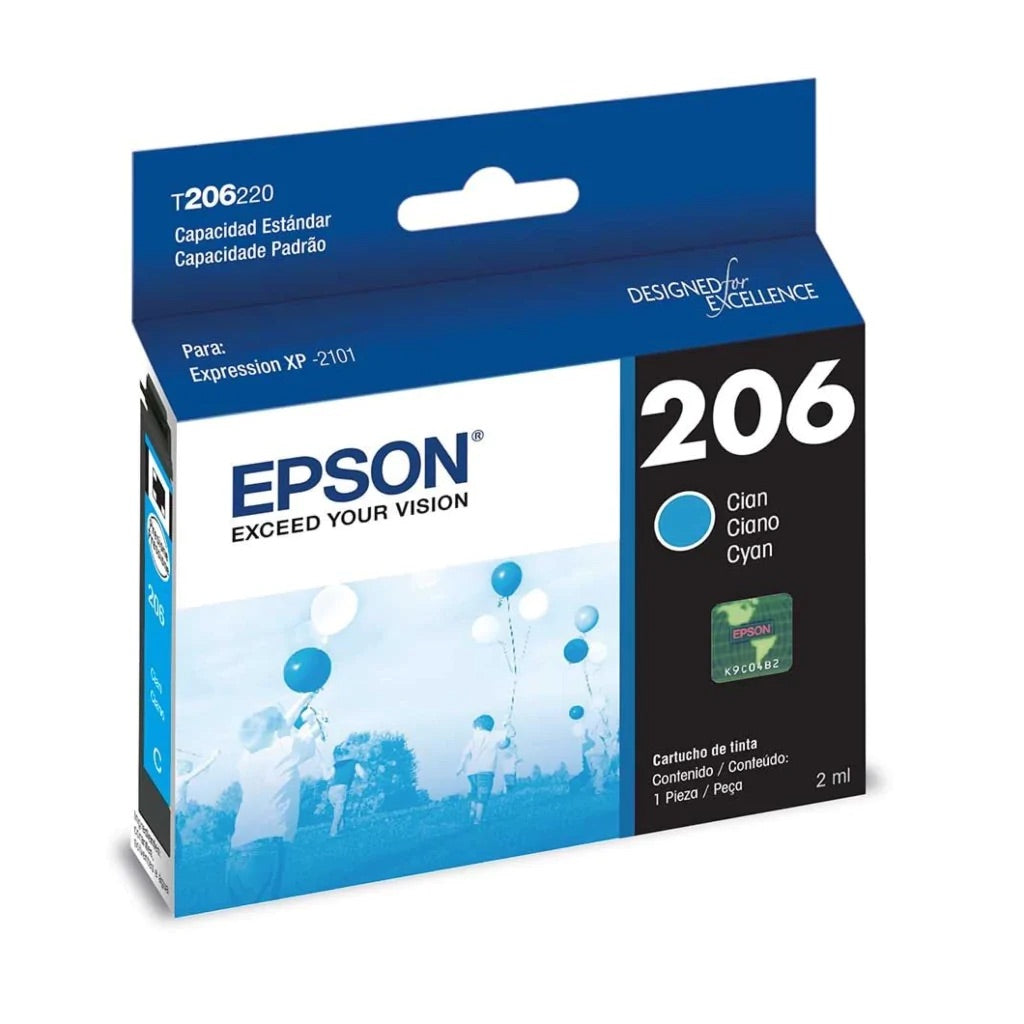 Cartucho Epson T206220-AL 206 color cián original para impresora XP-2101