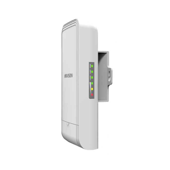 Puente inalámbrico Hikvision 5GHz vista posterior con especificaciones técnicas