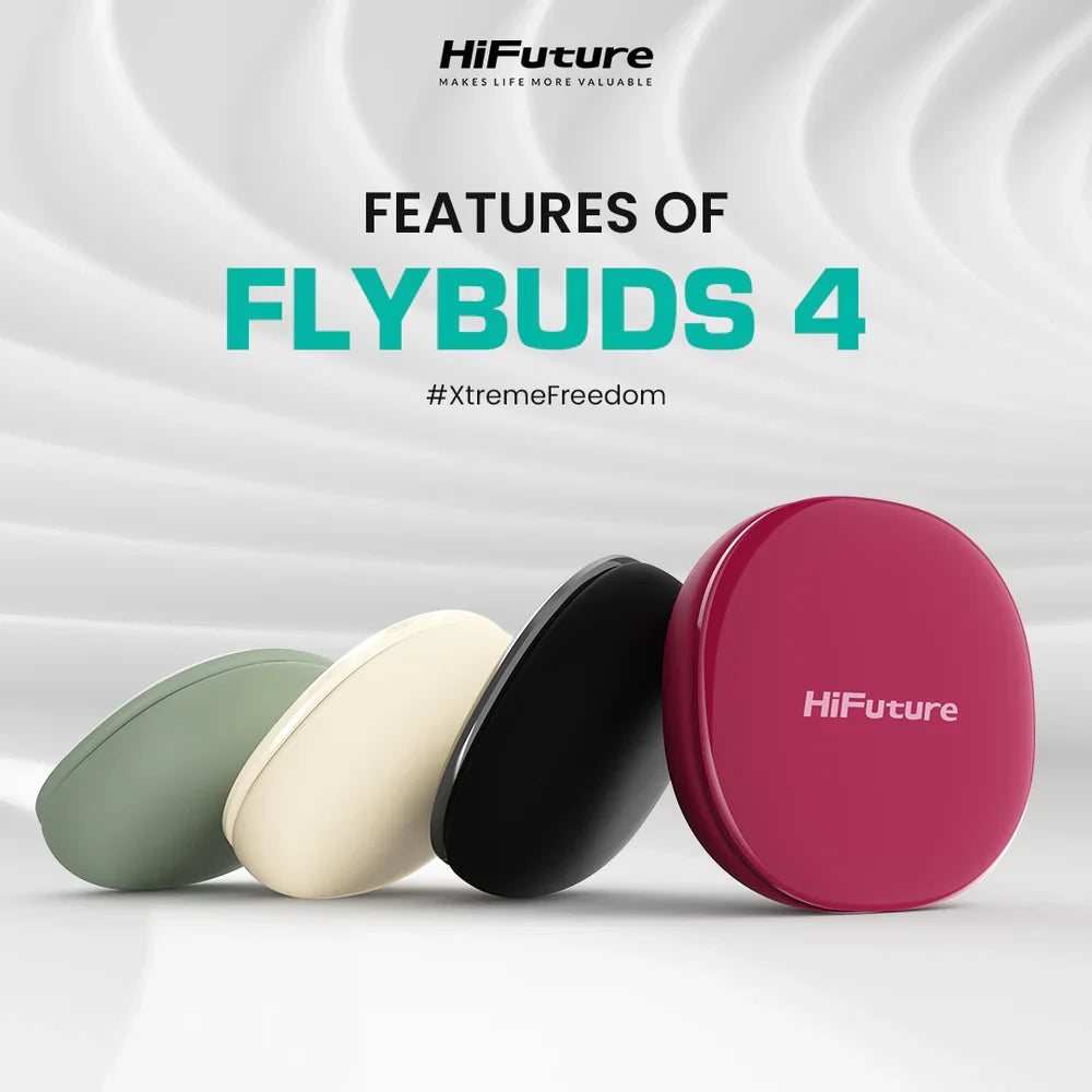 Vista lateral audífonos HiFuture FlyBuds4 destacando controles táctiles