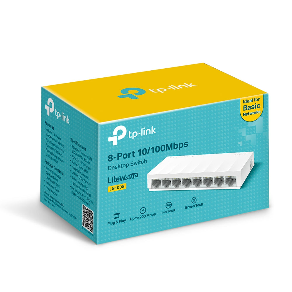 Switch TP-Link LS1008 embalaje original y accesorios incluidos