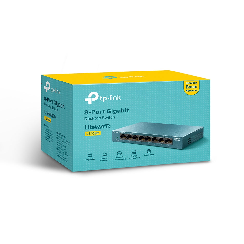 Switch TP-Link LS108G empaque completo con accesorios incluidos