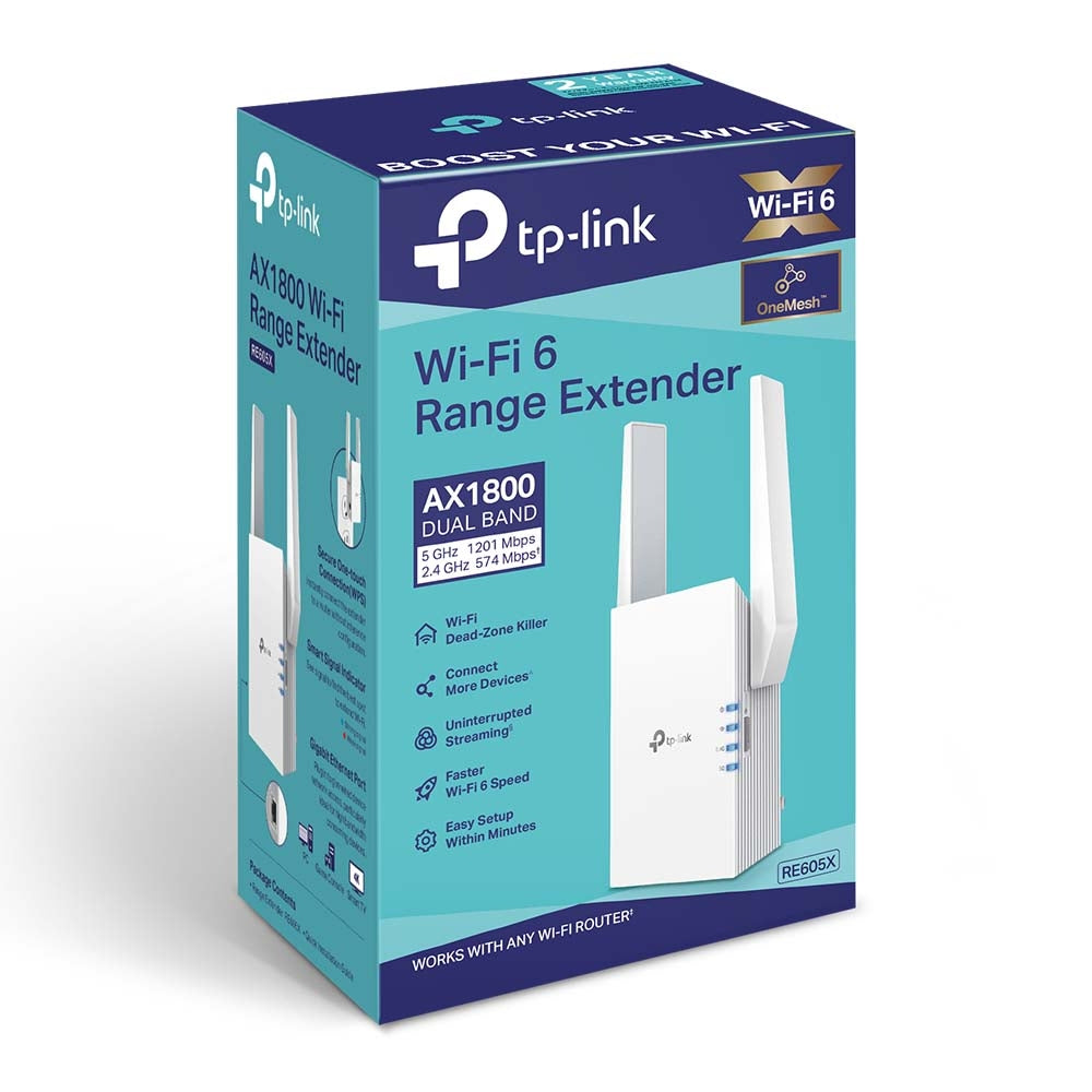 Vista completa del amplificador señal WiFi RE605X EasyMesh TP-Link