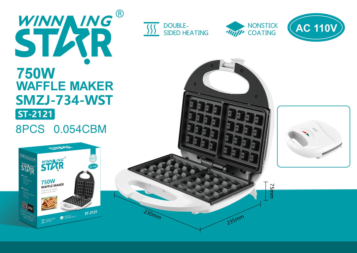 Winning Star Wafflera 750W Blanca, ST-2121