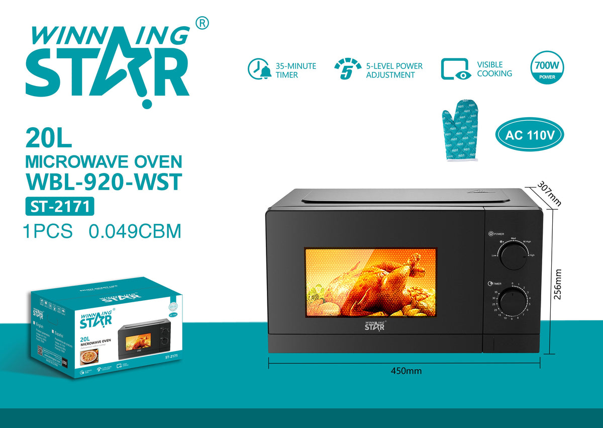 Winning Star Horno Microondas 700W 20L Negro, ST-2171