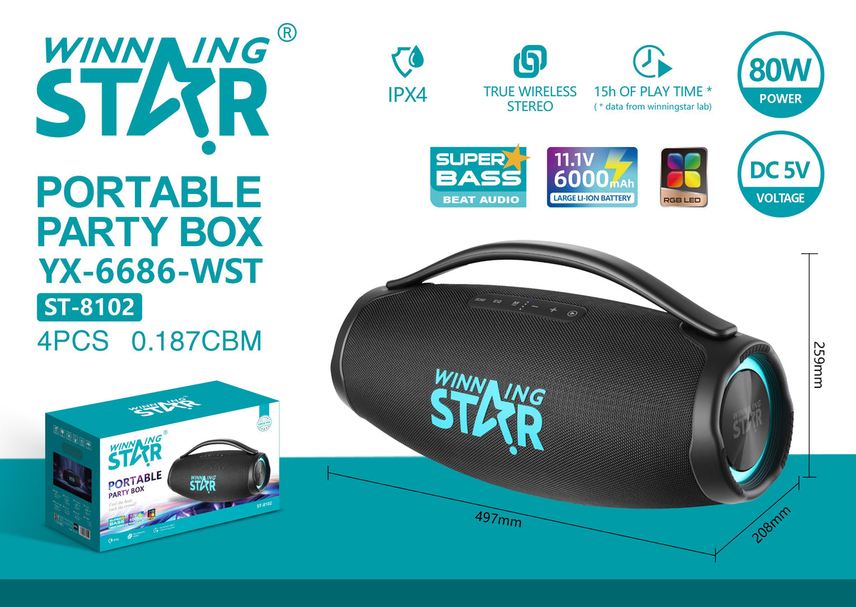 Winning Star Parlante RGB Bluetooth 80W, ST-8102