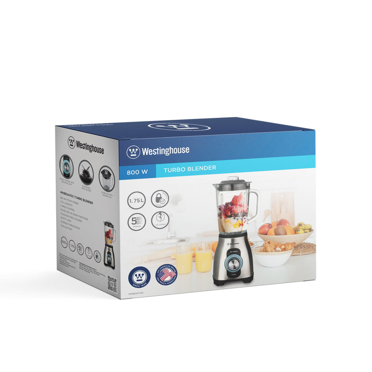 Westinghouse WKBESA1703 Licuadora de 800 W con Jarra de Vidrio de 1.7 L y 5 Velocidades