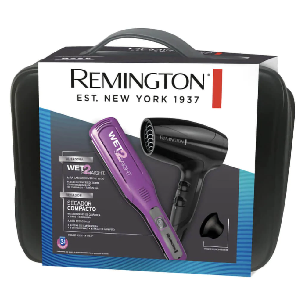 Combo Remington Alisadora Wet2Straight y Secadora compacta, S8001-D5000-F