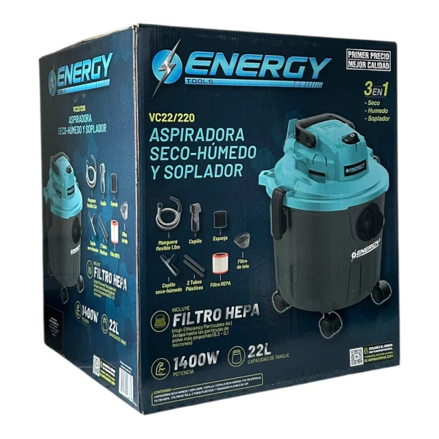 Energy Aspiradora Eléctrica 3 en 1 22 L 1400 W, VC22/120
