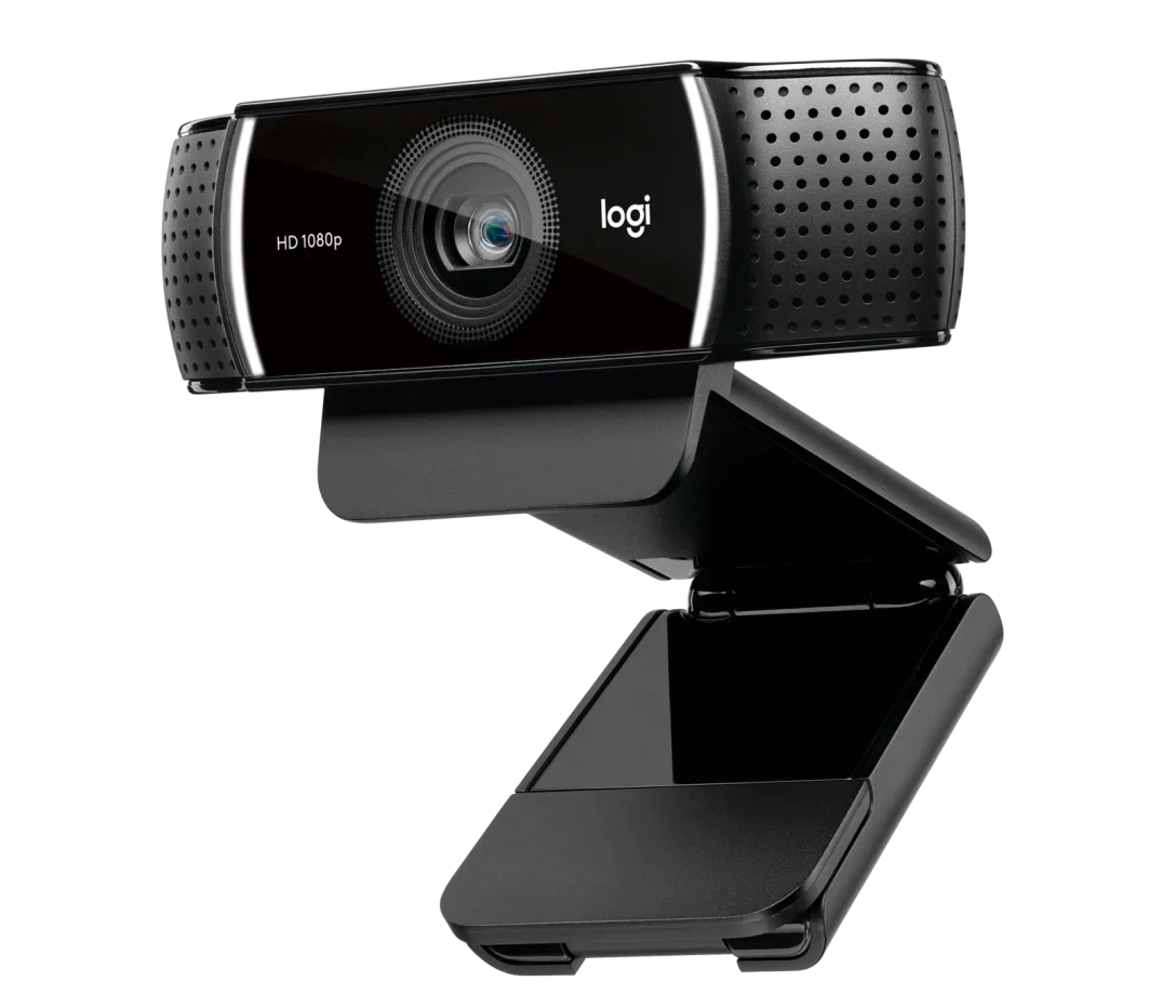 Cámara Web Logitech C922 Pro vista superior mostrando diseño compacto negro